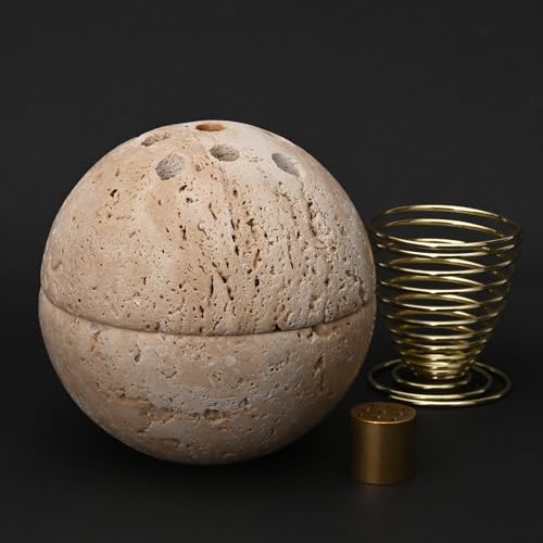 Handmade Travertine Stone Incense Resin Burner Holder – Natural Stone Incense Burner with Brass Insert for Home Decor & Relaxation