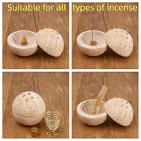Handmade Travertine Stone Incense Resin Burner Holder – Natural Stone Incense Burner with Brass Insert for Home Decor & Relaxation