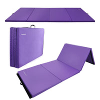 Folding Exercise Gymnastics Mat, 4'x8'x2" Gym Workout Mat with Carrying Handles High-Density Anti-Tear Portable Fitness Aerobics Mats for Home Gym Yoga Pilates Tumbling MMA Core Training, Purple