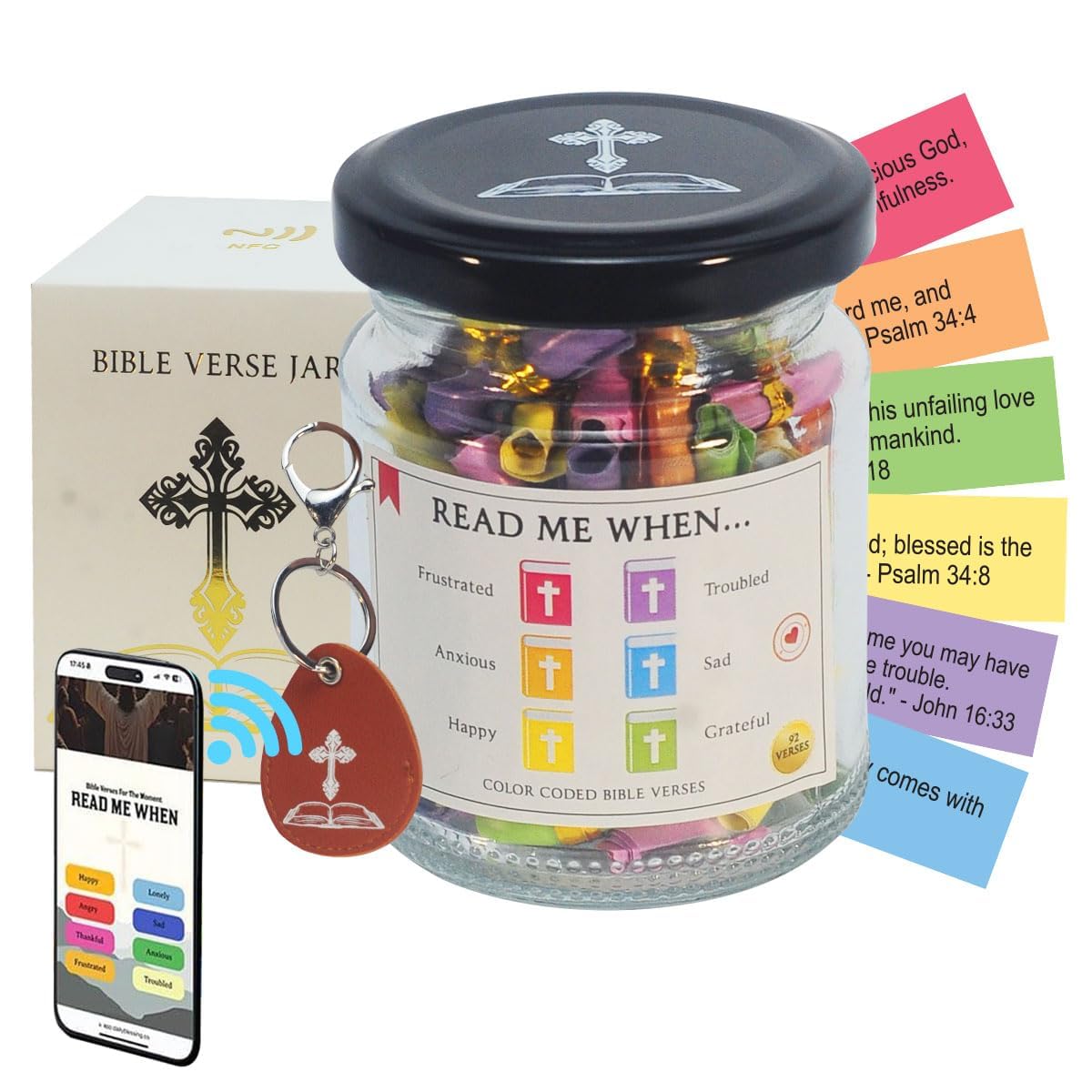 Bible Verse Jar, Bible Verse Jar and Keychain NFC, Graduation Gifts For Her, Gifts for Mom, Christian Gifts for Women, Bible Accessories Women, Birthday Gifts for Women, Christian Gifts