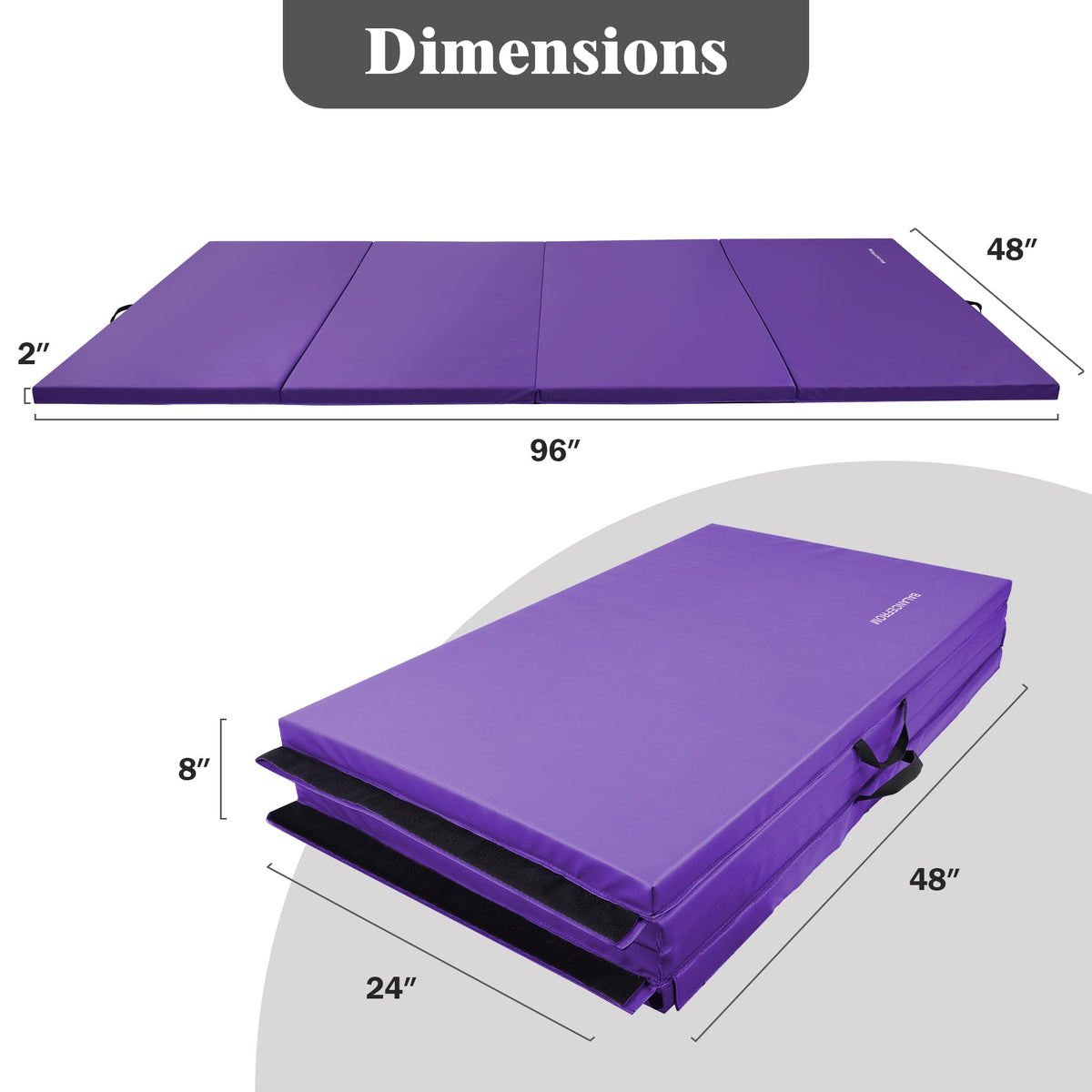 Folding Exercise Gymnastics Mat, 4'x8'x2" Gym Workout Mat with Carrying Handles High-Density Anti-Tear Portable Fitness Aerobics Mats for Home Gym Yoga Pilates Tumbling MMA Core Training, Purple