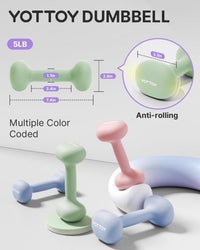 YOTTOY Dumbbell Set of 2,2-15 Pound Hand Weights for Women, Non-Slip Hand Weights for Home Gym, Strength Training, and Full-Body Workouts (Green, 5LB-Pair)