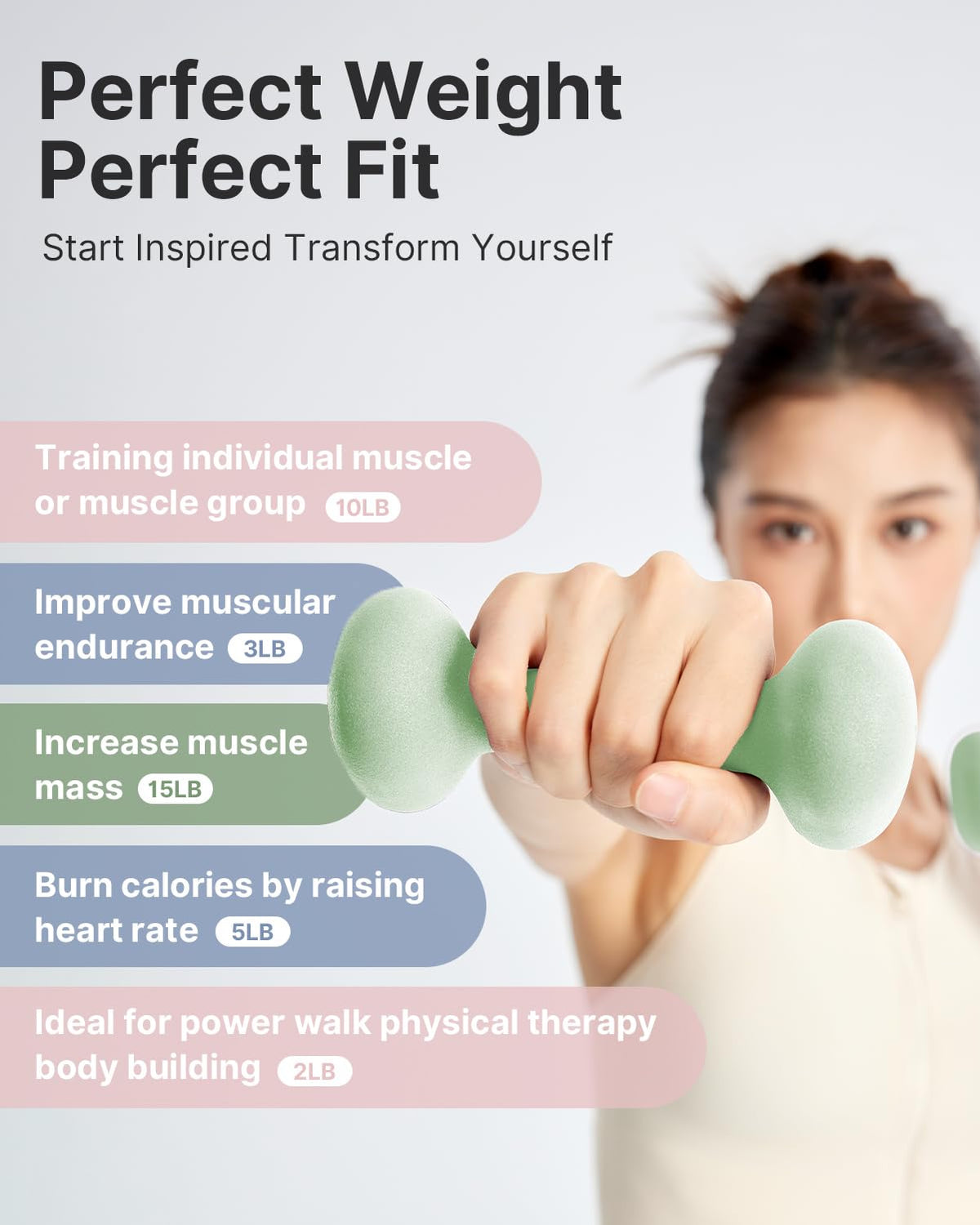 YOTTOY Dumbbell Set of 2,2-15 Pound Hand Weights for Women, Non-Slip Hand Weights for Home Gym, Strength Training, and Full-Body Workouts (Green, 5LB-Pair)