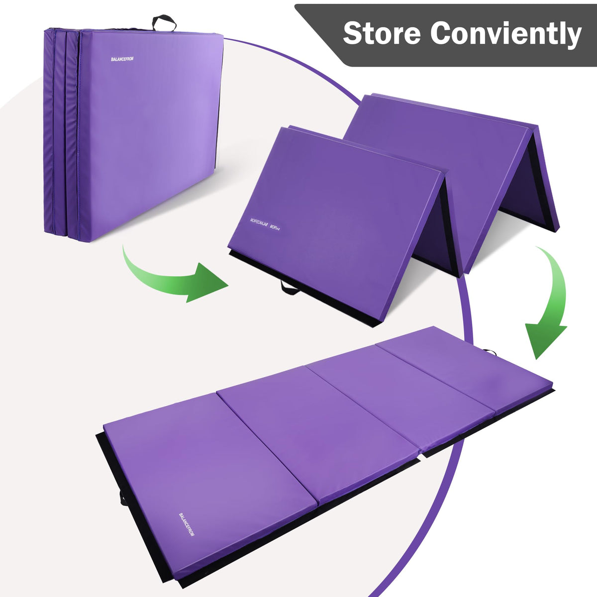 Folding Exercise Gymnastics Mat, 4'x8'x2" Gym Workout Mat with Carrying Handles High-Density Anti-Tear Portable Fitness Aerobics Mats for Home Gym Yoga Pilates Tumbling MMA Core Training, Purple