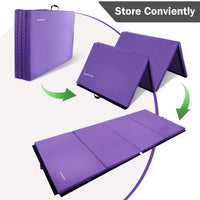 Folding Exercise Gymnastics Mat, 4'x8'x2" Gym Workout Mat with Carrying Handles High-Density Anti-Tear Portable Fitness Aerobics Mats for Home Gym Yoga Pilates Tumbling MMA Core Training, Purple
