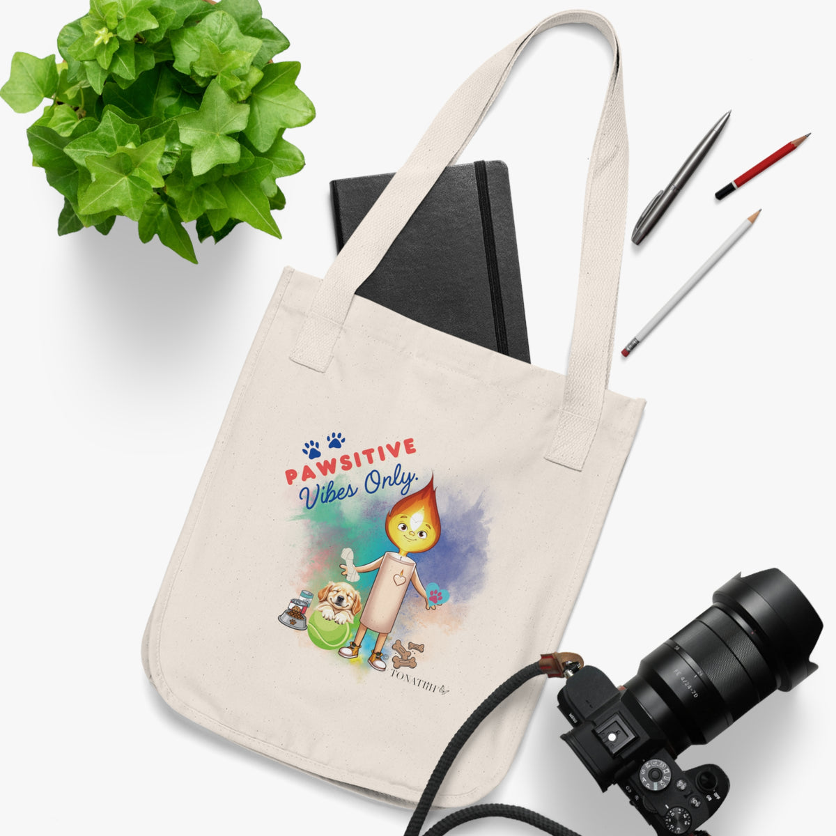 Organic Canvas Tote Bag — "Pawsitive Vibes Only" Dog love