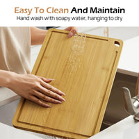 Keechee Wood Cutting Board for Kitchen - Reversible Bamboo Cutting Boards Gift Set of 3 with Juice Groove, Wooden Chopping Board for Meat, Fruit, Vegetables & Cheese (Pre Oiled, Natural)