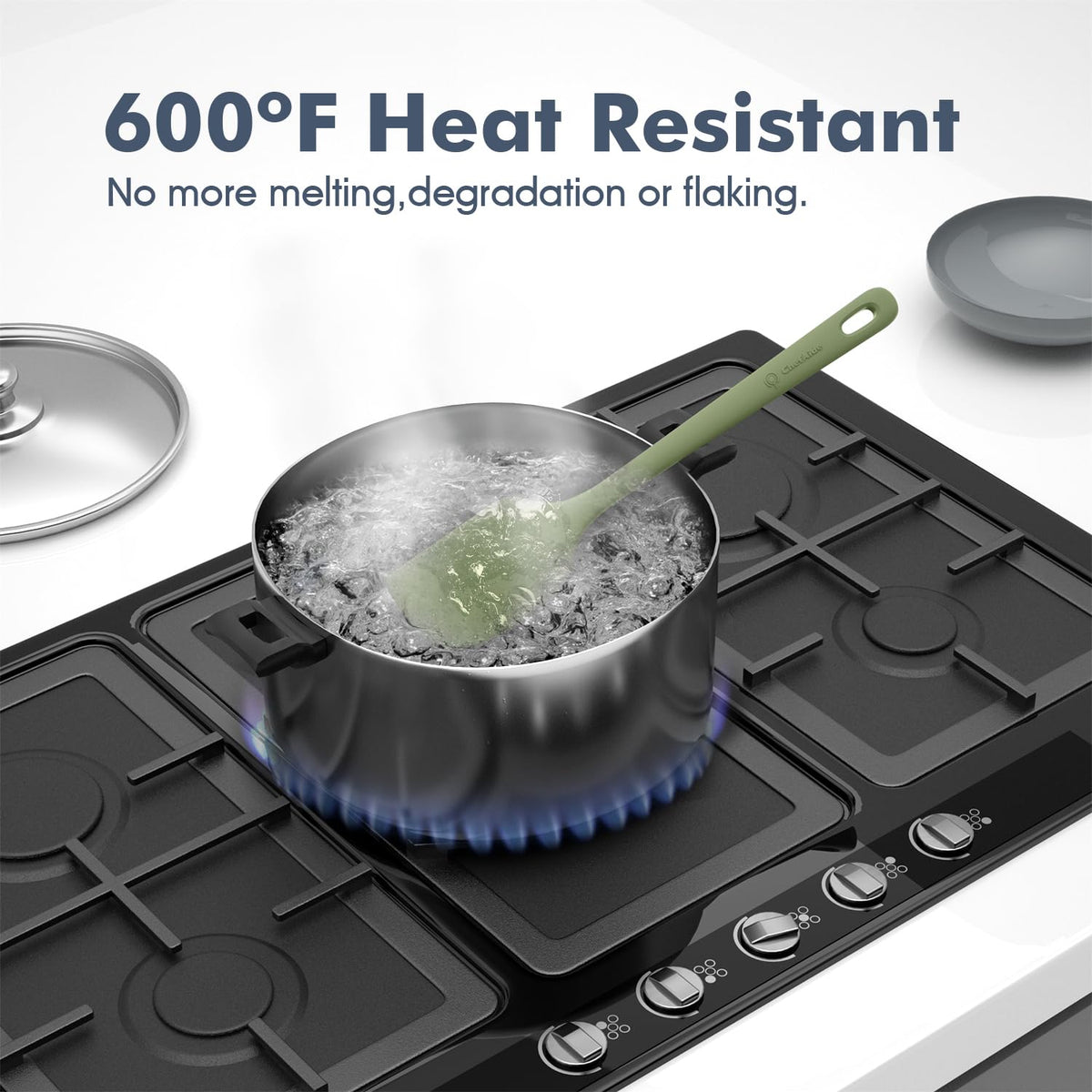 ChefAide 5 Pieces Silicone Spatula Set, Food Grade Rubber Spatula, Upgrade Strong Handle with Ergonomic Grip, Heat Resistant Up to 600°F for Nonstick Cookware, Cooking Candy Series