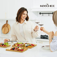 Keechee Wood Cutting Board for Kitchen - Reversible Bamboo Cutting Boards Gift Set of 3 with Juice Groove, Wooden Chopping Board for Meat, Fruit, Vegetables & Cheese (Pre Oiled, Natural)