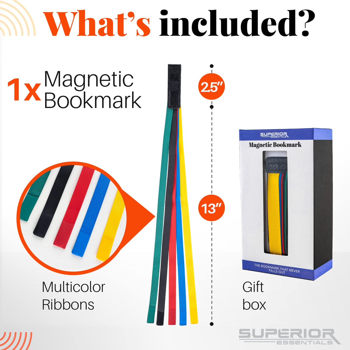 Superior Essentials Magnetic Bible Bookmark - Genuine Leather, Attachable Bible Ribbon Bookmarks for Book Lovers with 5 Strings - No More Flipping Pages Using Our Bible Page Marker (1PC, Rainbow)