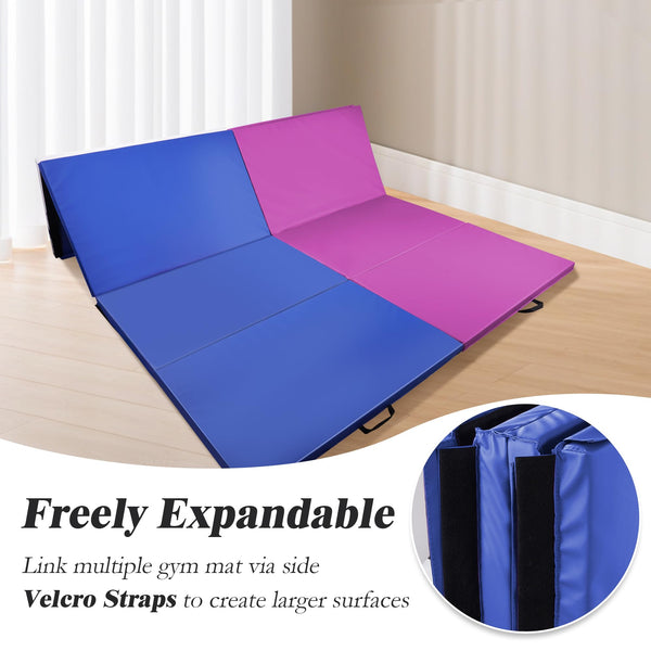 Folding Exercise Gymnastics Mat, 4'x8'x2" Gym Workout Mat with Carrying Handles High-Density Anti-Tear Portable Fitness Aerobics Mats for Home Gym Yoga Pilates Tumbling MMA Core Training, Purple