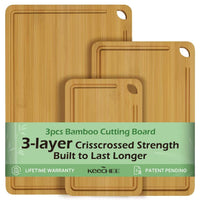 Keechee Wood Cutting Board for Kitchen - Reversible Bamboo Cutting Boards Gift Set of 3 with Juice Groove, Wooden Chopping Board for Meat, Fruit, Vegetables & Cheese (Pre Oiled, Natural)