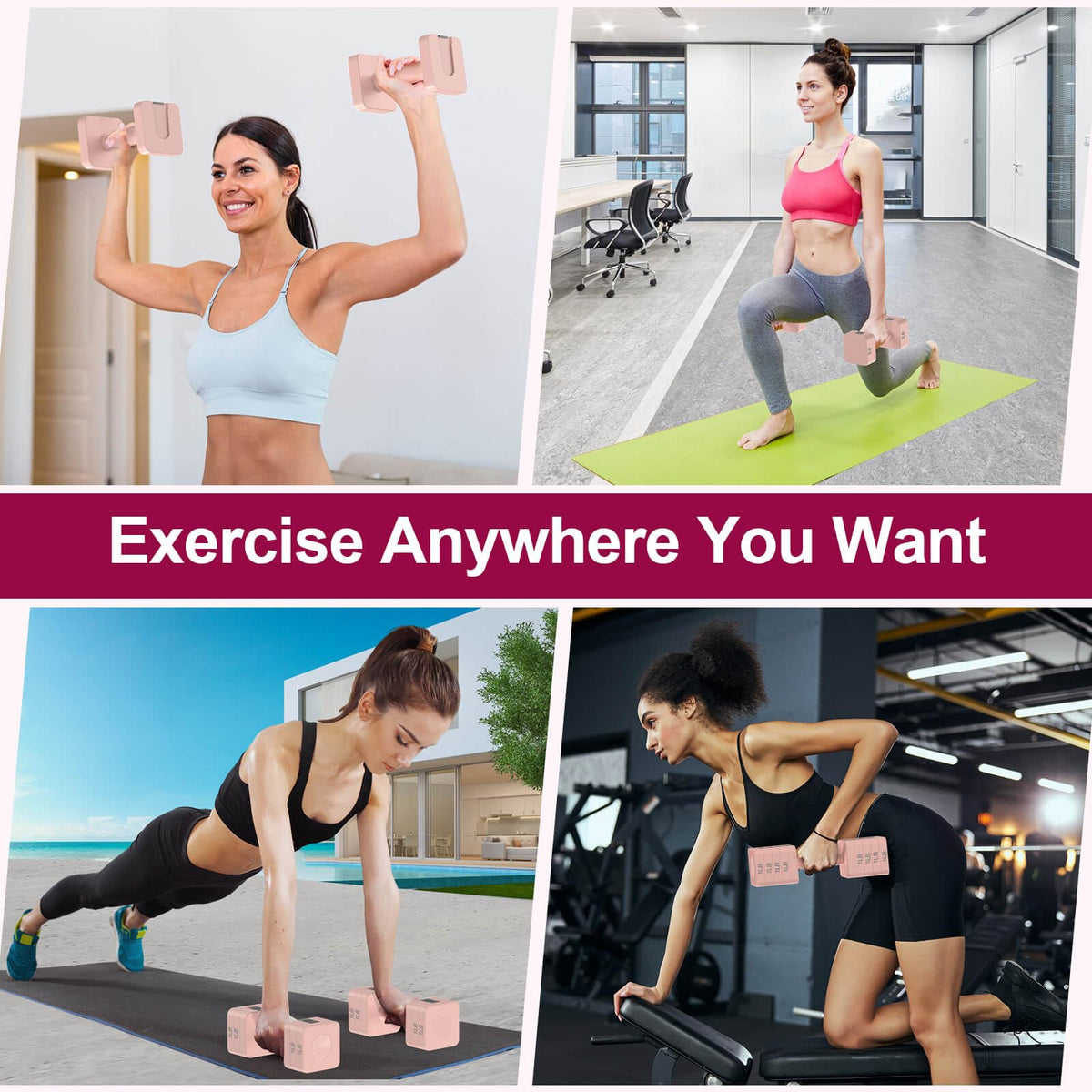 Hezeyferg Adjustable Dumbbells Set of 2, Hand Weights Sets with 5 Levels 3lb, 5lb, 7lb, 9lb, 11lb, Adjustable Weight Dumbbells for Women/Men Home Gym Full Body Workout (Pink)