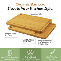 Keechee Wood Cutting Board for Kitchen - Reversible Bamboo Cutting Boards Gift Set of 3 with Juice Groove, Wooden Chopping Board for Meat, Fruit, Vegetables & Cheese (Pre Oiled, Natural)