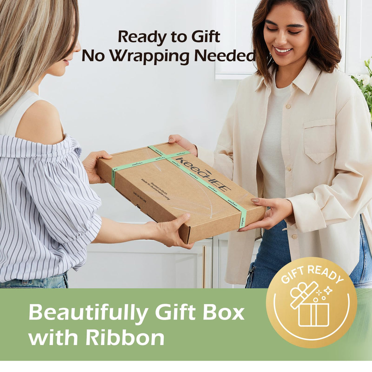 Keechee Wood Cutting Board for Kitchen - Reversible Bamboo Cutting Boards Gift Set of 3 with Juice Groove, Wooden Chopping Board for Meat, Fruit, Vegetables & Cheese (Pre Oiled, Natural)