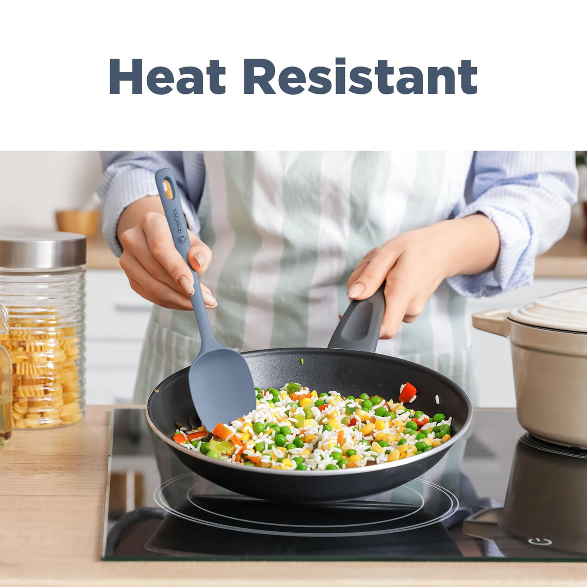 ChefAide 5 Pieces Silicone Spatula Set, Food Grade Rubber Spatula, Upgrade Strong Handle with Ergonomic Grip, Heat Resistant Up to 600°F for Nonstick Cookware, Cooking Candy Series