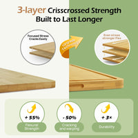 Keechee Wood Cutting Board for Kitchen - Reversible Bamboo Cutting Boards Gift Set of 3 with Juice Groove, Wooden Chopping Board for Meat, Fruit, Vegetables & Cheese (Pre Oiled, Natural)