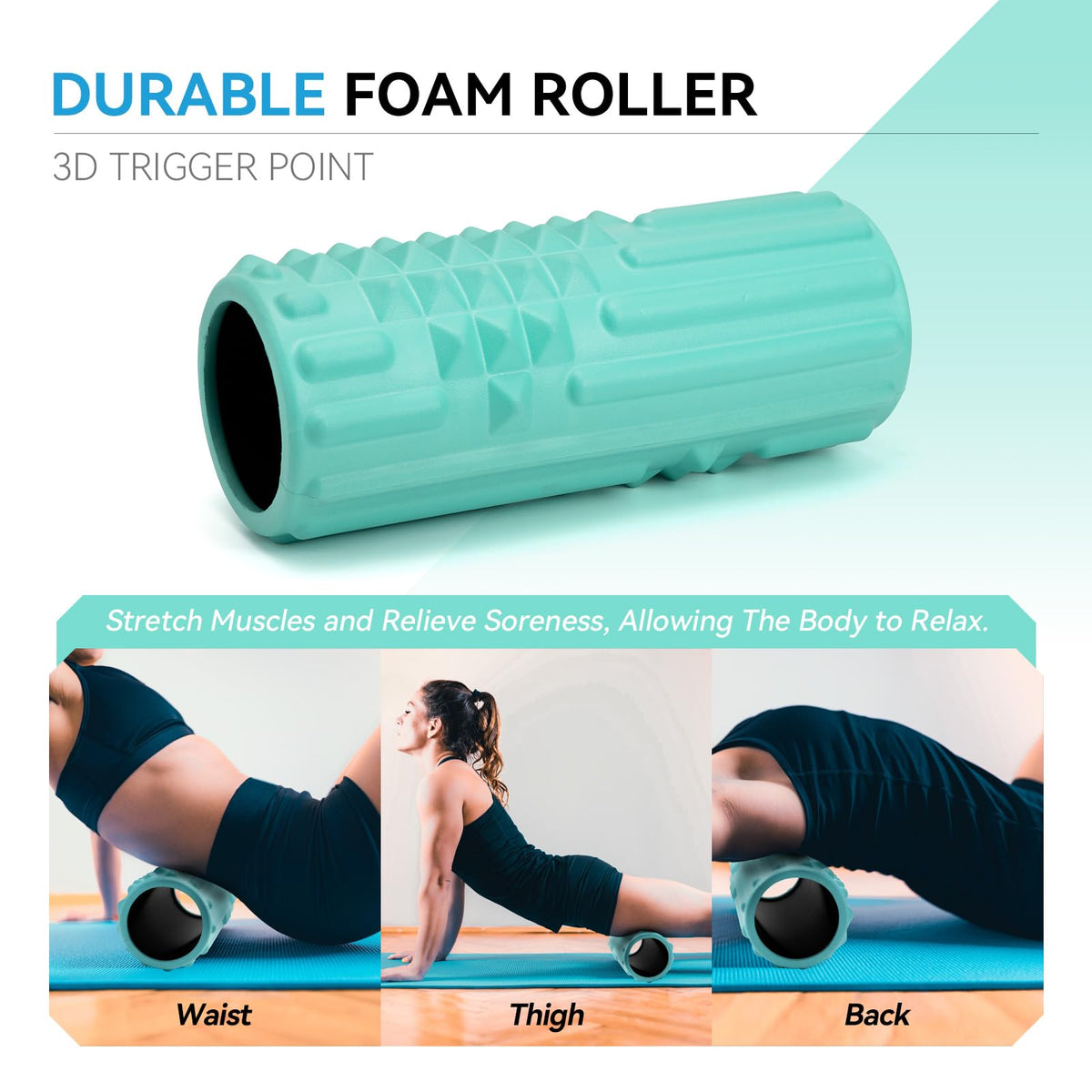 Zmarthumb 5 in 1 Foam Roller Set, High Density Fitness Exercise Foam Roller for Deep Tissue Muscle Massage, Massage Roller, Massage Ball, Resistance Band, for Whole Body(Tiffany Green)