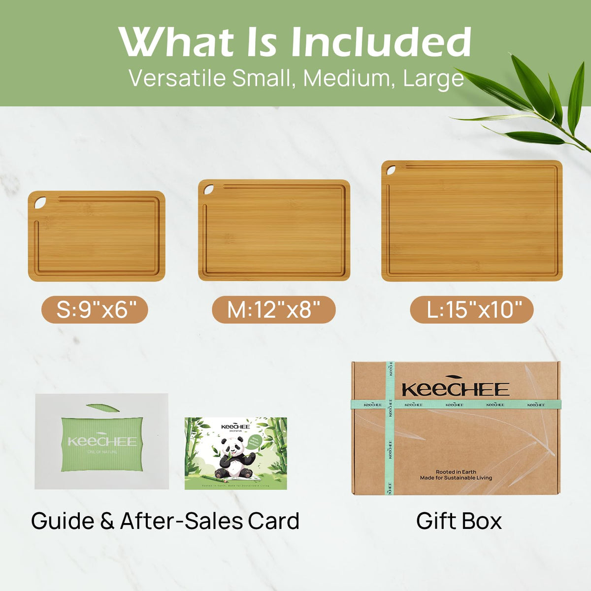 Keechee Wood Cutting Board for Kitchen - Reversible Bamboo Cutting Boards Gift Set of 3 with Juice Groove, Wooden Chopping Board for Meat, Fruit, Vegetables & Cheese (Pre Oiled, Natural)