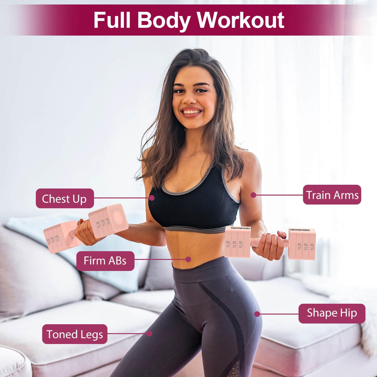 Hezeyferg Adjustable Dumbbells Set of 2, Hand Weights Sets with 5 Levels 3lb, 5lb, 7lb, 9lb, 11lb, Adjustable Weight Dumbbells for Women/Men Home Gym Full Body Workout (Pink)