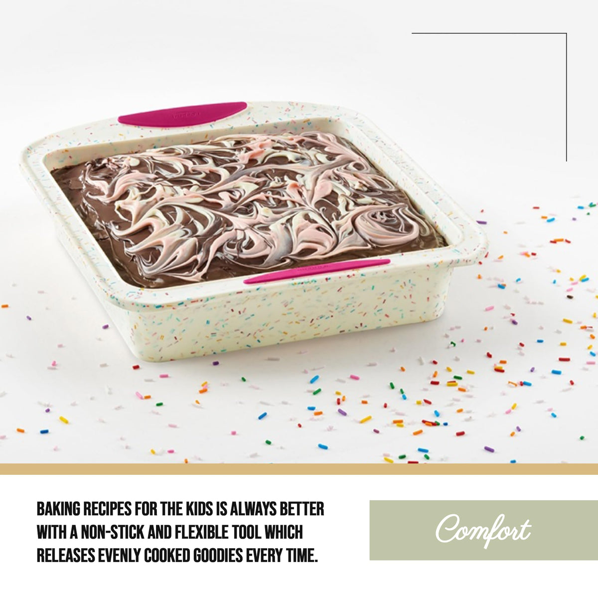 Trudeau 8x8in Confetti Silicone Cake Pan – Reinforced Hybrid of Flexible Silicone and Hard Lining for Shape Stability – Nonstick, BPA Free, Oven Safe to 428°F, and Dishwasher Safe