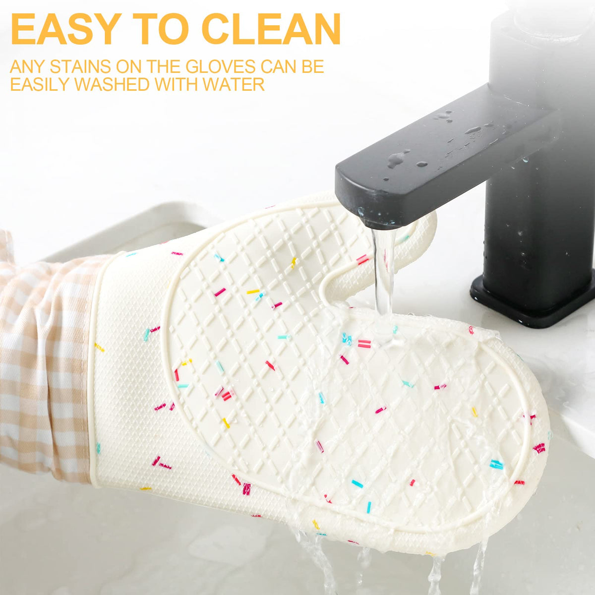 Didaey Set of 2 Silicone Oven Mitts Waterproof Shell Oven Mitts for Kitchen for Heat Resistant 500 Degrees Washable Kitchen Mittens with Cotton Lining for Cooking Baking BBQ Grilling Microwave