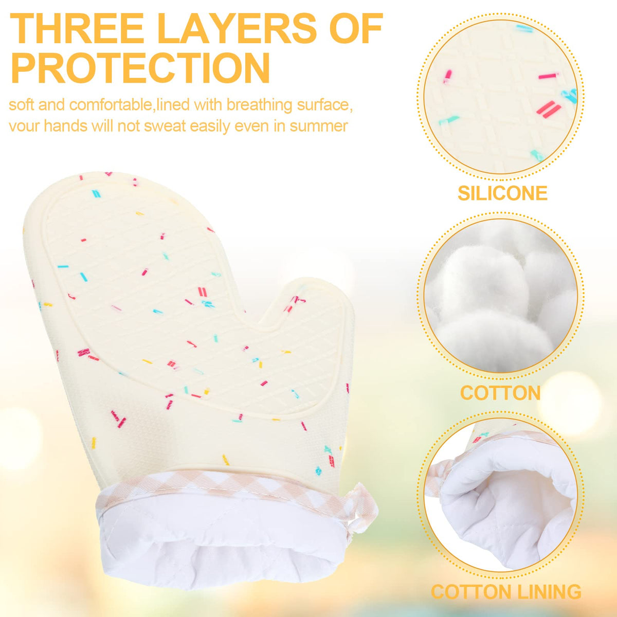 Didaey Set of 2 Silicone Oven Mitts Waterproof Shell Oven Mitts for Kitchen for Heat Resistant 500 Degrees Washable Kitchen Mittens with Cotton Lining for Cooking Baking BBQ Grilling Microwave