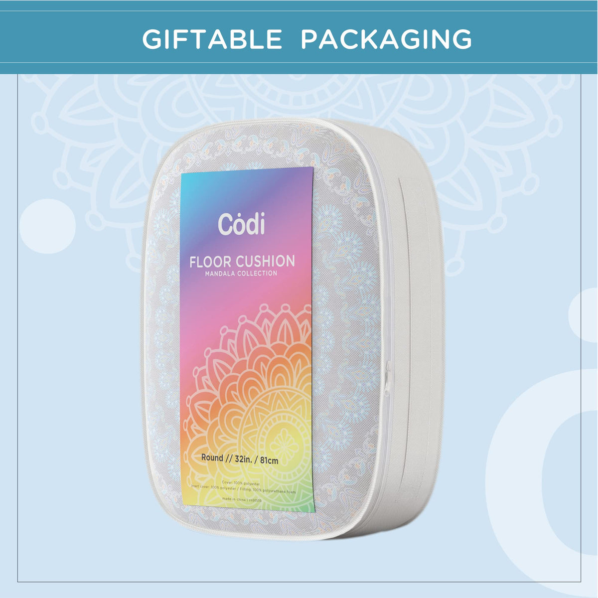 Codi Meditation/Praying Floor Pillow, Round Large Pillows Seating for Adults, Bohemian Mandala Circle Cushion, 32 Inch, Memory Foam