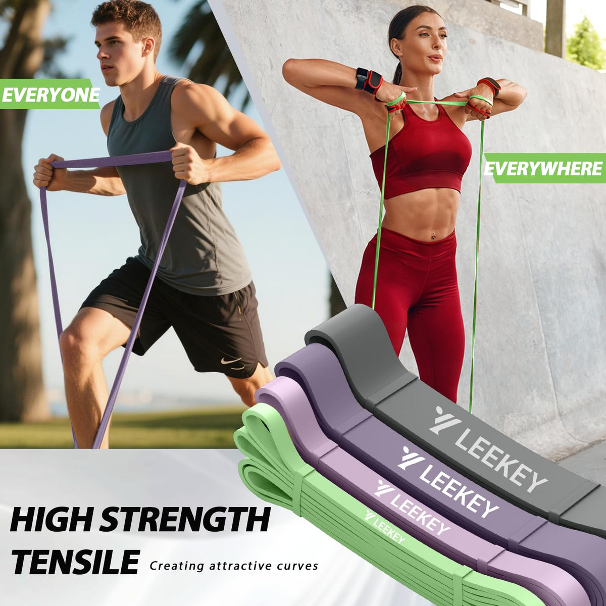 LEEKEY Resistance Bands Set for Pull-Up Assistance & Full-Body Training, Multi-Level Exercise Bands with Bag for Home Workouts, Physical Therapy, Strength Training (Men/Women)