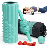 Zmarthumb 5 in 1 Foam Roller Set, High Density Fitness Exercise Foam Roller for Deep Tissue Muscle Massage, Massage Roller, Massage Ball, Resistance Band, for Whole Body(Tiffany Green)