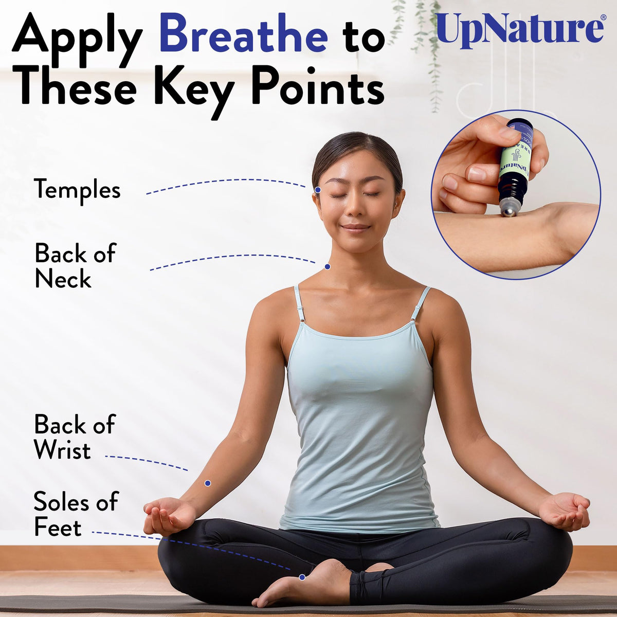 UpNature Breathe Essential Oil Roll On Blend – Natural Breathing Support - Premium Quality Essential Oils for Skin - Pure Blend of Peppermint, Tea Tree & Eucalyptus Oil