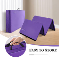 Folding Exercise Gymnastics Mat, 4'x8'x2" Gym Workout Mat with Carrying Handles High-Density Anti-Tear Portable Fitness Aerobics Mats for Home Gym Yoga Pilates Tumbling MMA Core Training, Purple