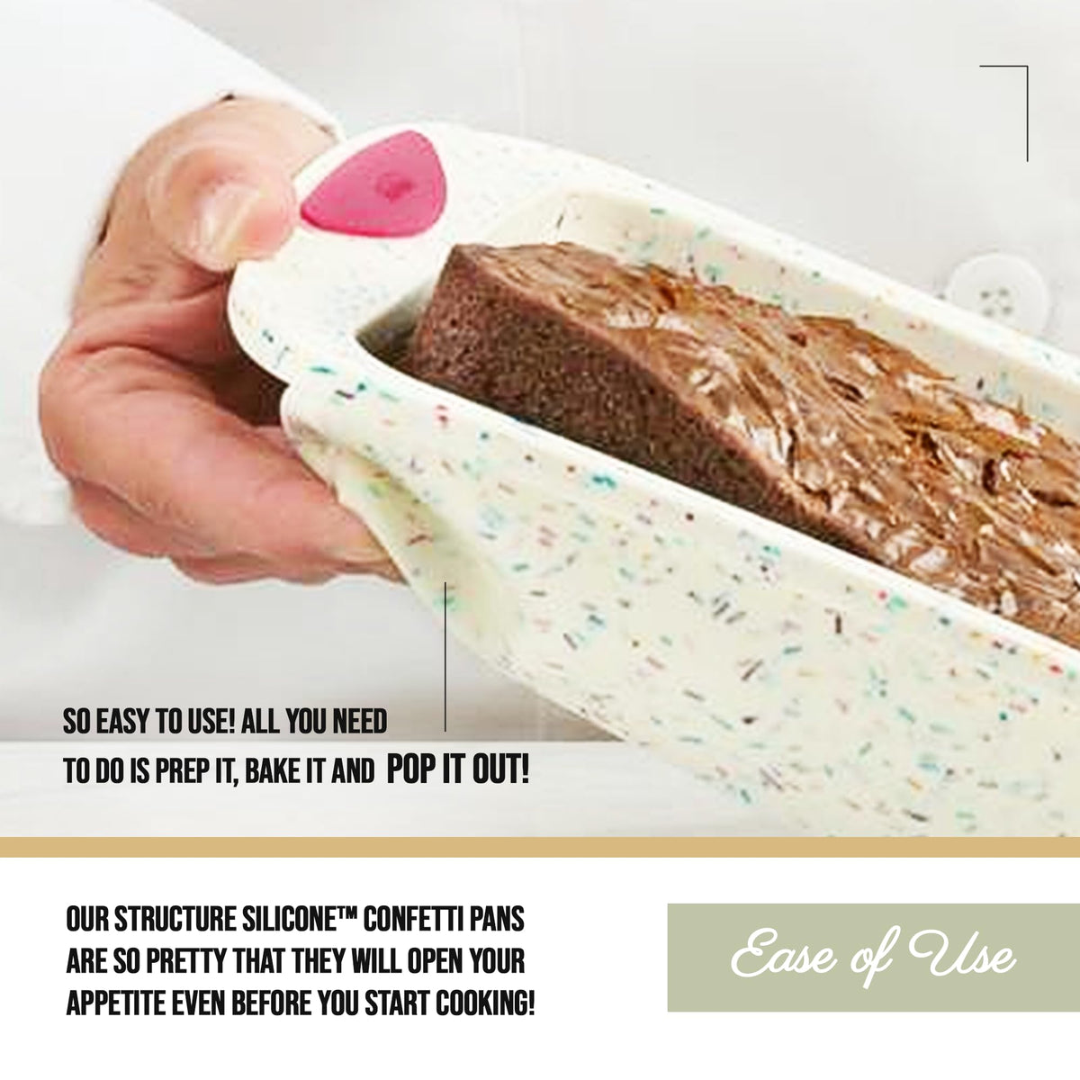 Trudeau 8x8in Confetti Silicone Cake Pan – Reinforced Hybrid of Flexible Silicone and Hard Lining for Shape Stability – Nonstick, BPA Free, Oven Safe to 428°F, and Dishwasher Safe