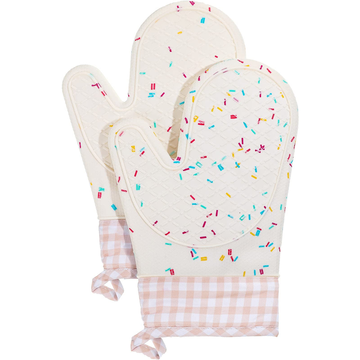 Didaey Set of 2 Silicone Oven Mitts Waterproof Shell Oven Mitts for Kitchen for Heat Resistant 500 Degrees Washable Kitchen Mittens with Cotton Lining for Cooking Baking BBQ Grilling Microwave