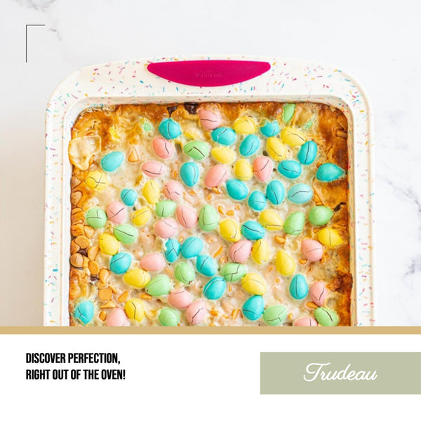 Trudeau 8x8in Confetti Silicone Cake Pan – Reinforced Hybrid of Flexible Silicone and Hard Lining for Shape Stability – Nonstick, BPA Free, Oven Safe to 428°F, and Dishwasher Safe