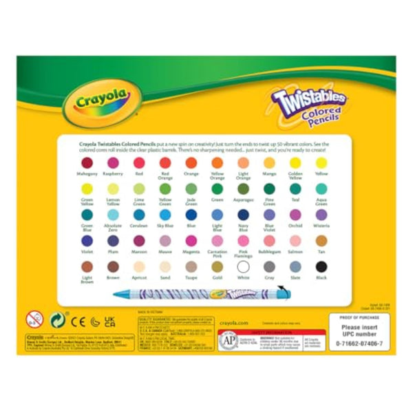 Crayola Twistables Colored Pencil Set (50ct), No Sharpen Colored Pencils For Kids Coloring Books, Drawing & Sketching Supplies, Travel Essential, 4+