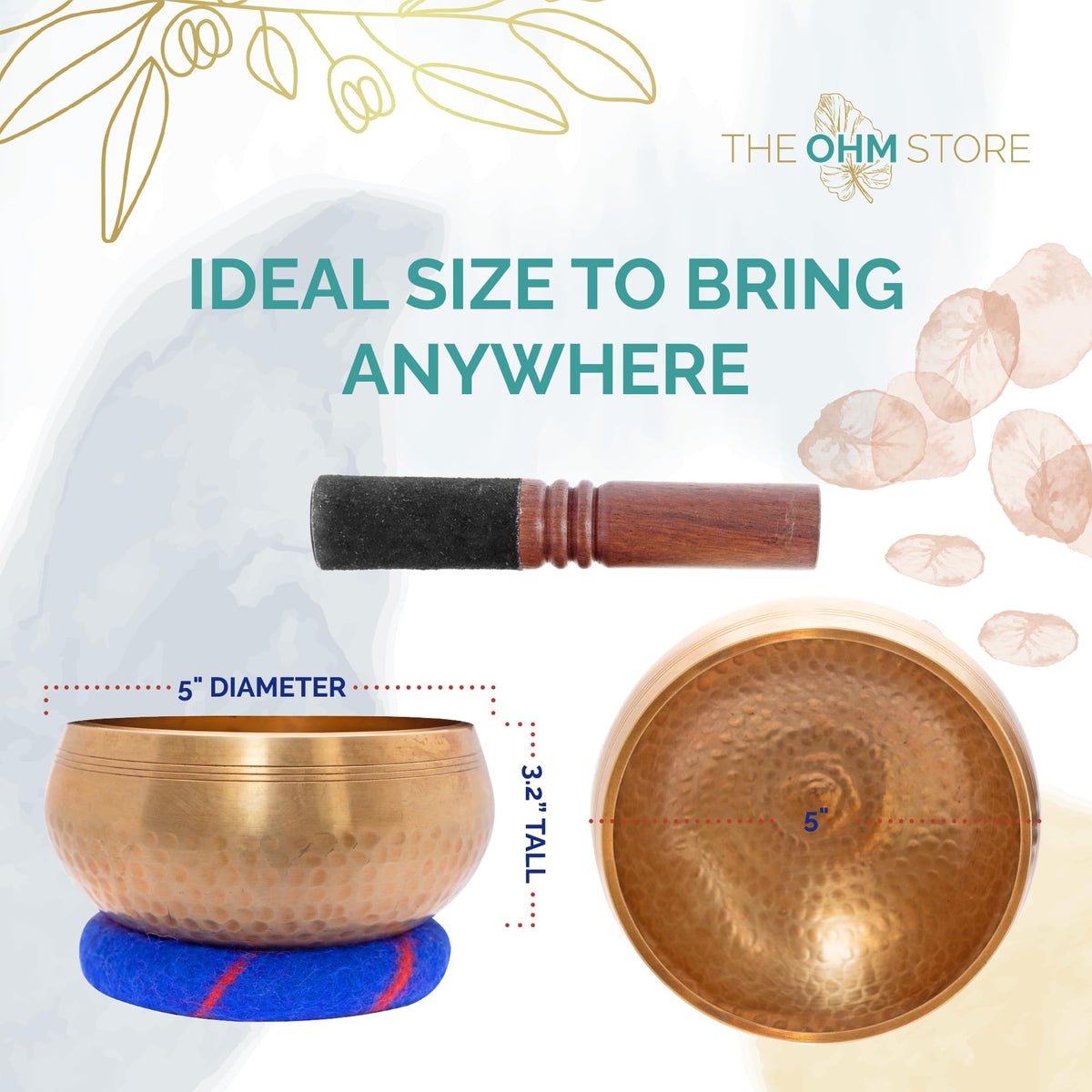 Ohm Store 5" Tibetan Singing Bowl Set — Meditation Sound Bowl Handcrafted in Nepal for Yoga, Chakra Healing, Mindfulness, and Stress Relief