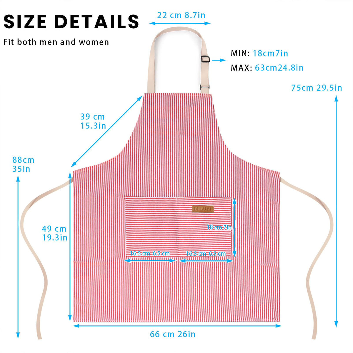 BeLuyi 2 Pack Adjustable Bib Apron with 2 Pockets Chef Cooking Kitchen Restaurant Aprons for Women Men (Blue/Red Pinstripes)