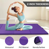 Folding Exercise Gymnastics Mat, 4'x8'x2" Gym Workout Mat with Carrying Handles High-Density Anti-Tear Portable Fitness Aerobics Mats for Home Gym Yoga Pilates Tumbling MMA Core Training, Purple