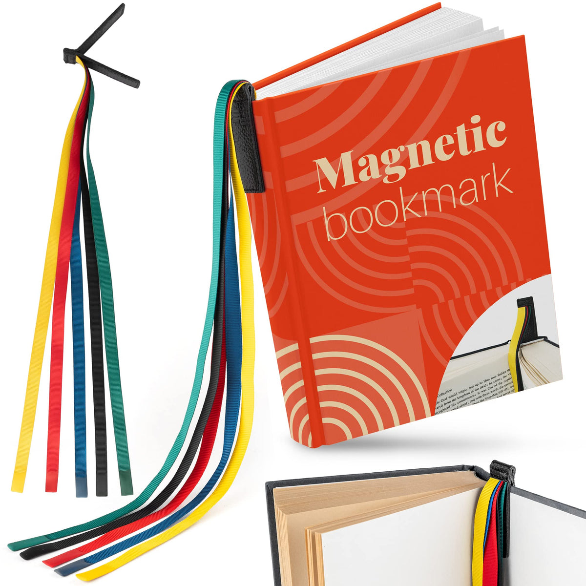Superior Essentials Magnetic Bible Bookmark - Genuine Leather, Attachable Bible Ribbon Bookmarks for Book Lovers with 5 Strings - No More Flipping Pages Using Our Bible Page Marker (1PC, Rainbow)