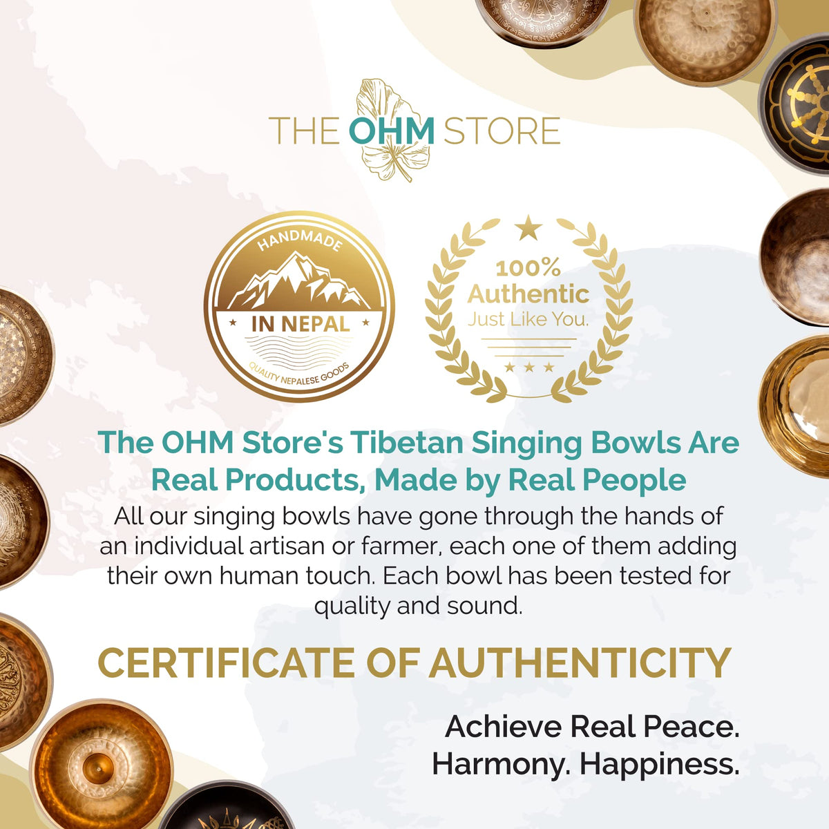 Ohm Store 5" Tibetan Singing Bowl Set — Meditation Sound Bowl Handcrafted in Nepal for Yoga, Chakra Healing, Mindfulness, and Stress Relief