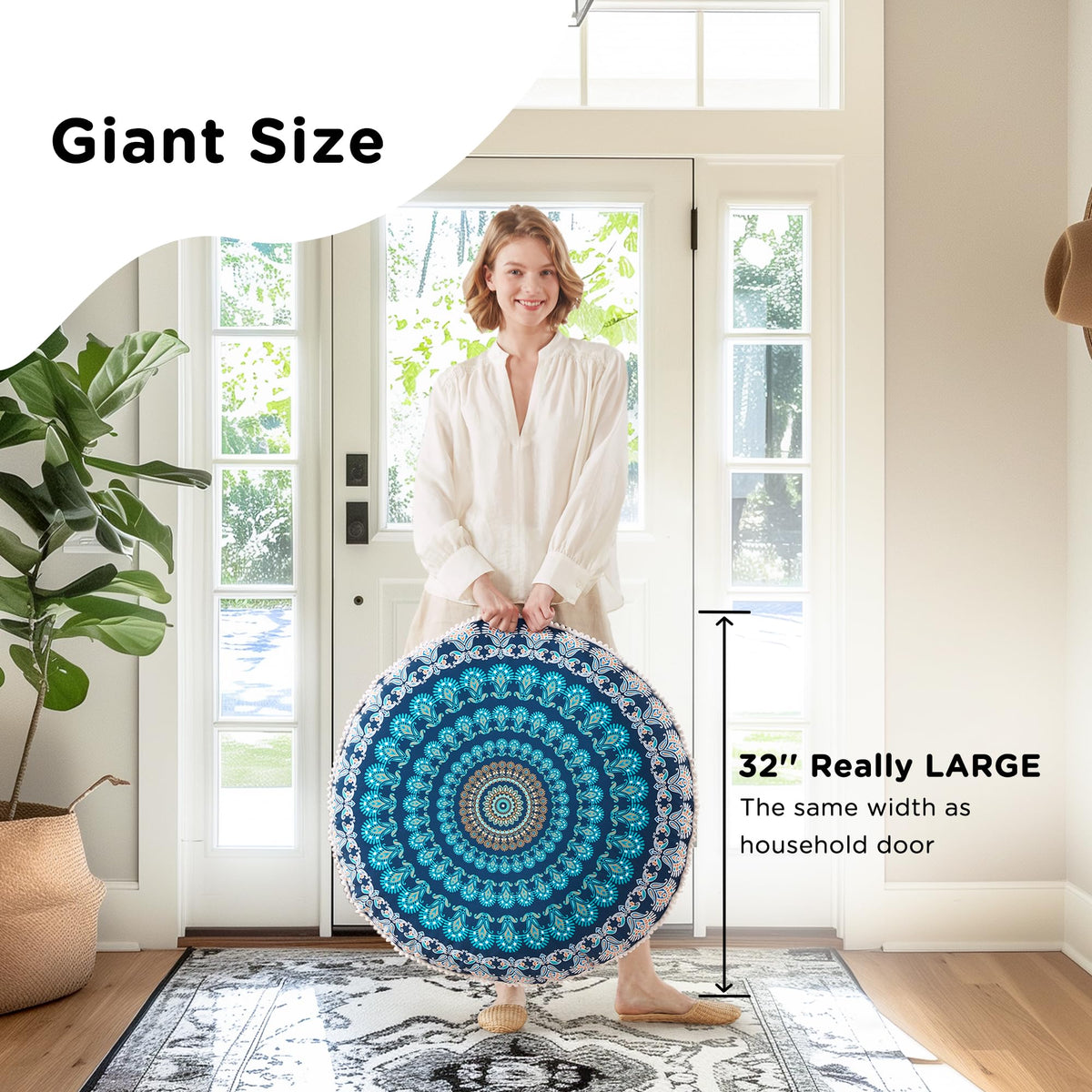 Codi Meditation/Praying Floor Pillow, Round Large Pillows Seating for Adults, Bohemian Mandala Circle Cushion, 32 Inch, Memory Foam