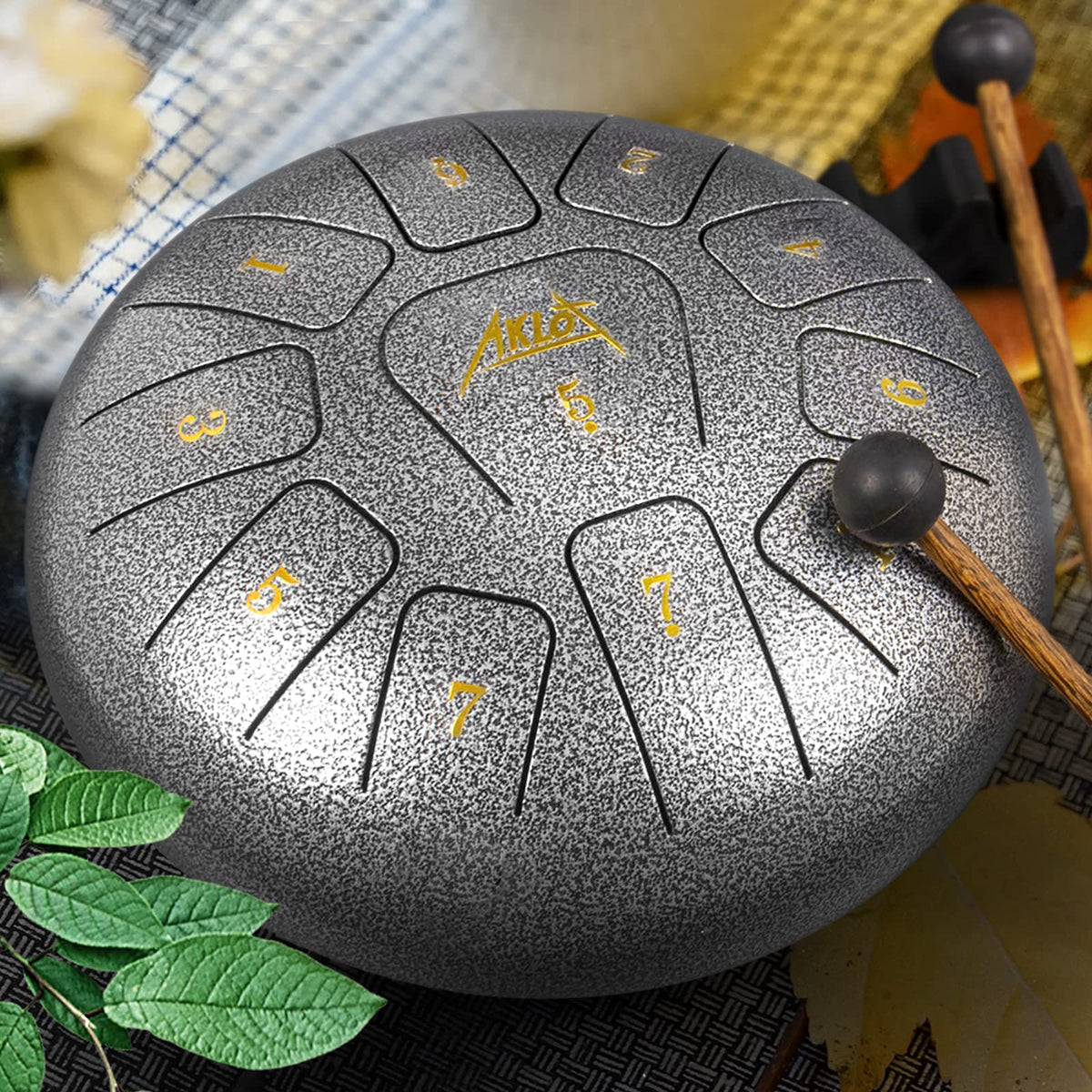 AKLOT Steel Tongue Drum 10 Inches 11 Notes - Percussion Instruments - Sound Healing; Meditation tool, Calming tool