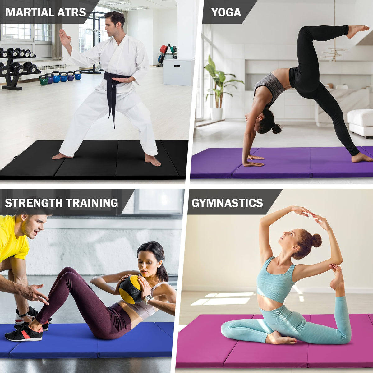 Folding Exercise Gymnastics Mat, 4'x8'x2" Gym Workout Mat with Carrying Handles High-Density Anti-Tear Portable Fitness Aerobics Mats for Home Gym Yoga Pilates Tumbling MMA Core Training, Purple