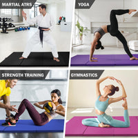 Folding Exercise Gymnastics Mat, 4'x8'x2" Gym Workout Mat with Carrying Handles High-Density Anti-Tear Portable Fitness Aerobics Mats for Home Gym Yoga Pilates Tumbling MMA Core Training, Purple