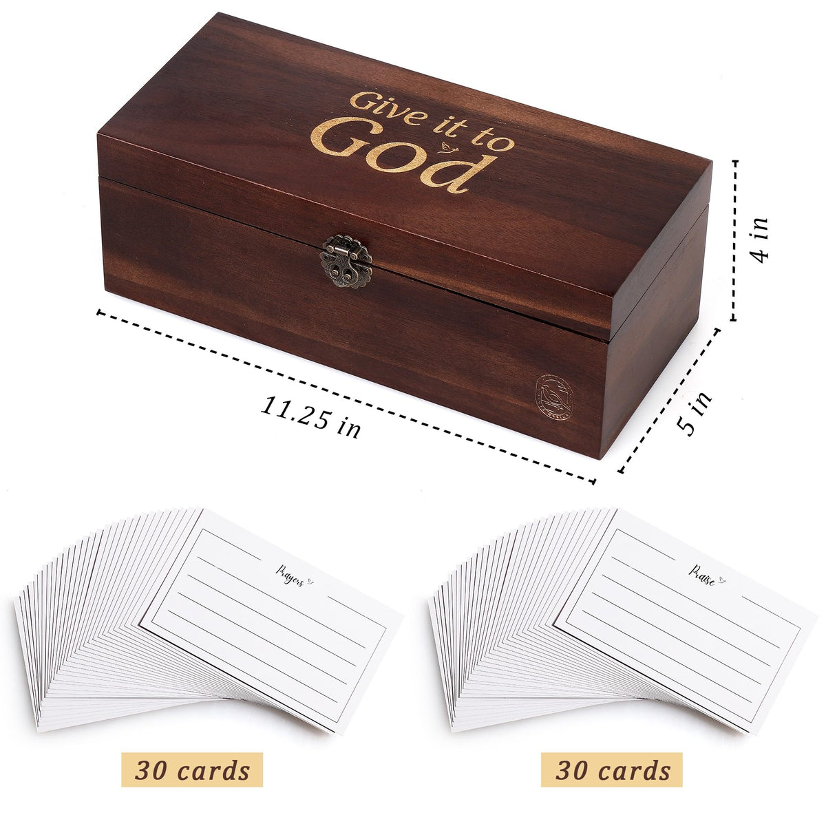 Generic Prayer Box, with Double Sided Cards, Engraved Gold Lettering, Designed Interior, Brown, xinke 3