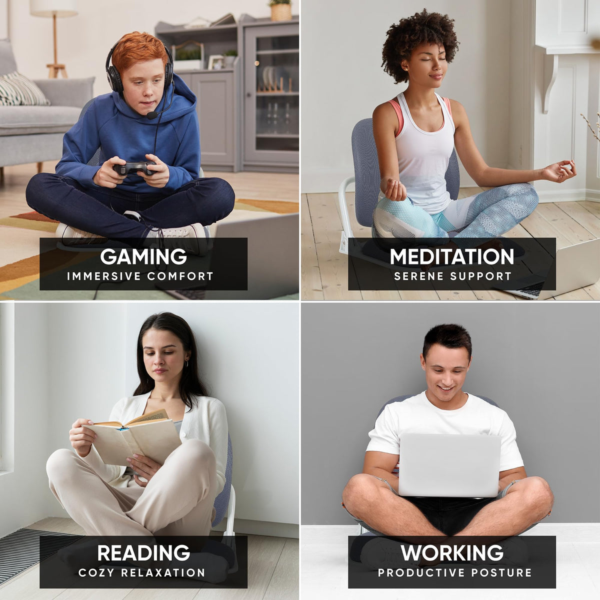 Dual-Backrests Ergonomic Floor Chair with Back Support - Meditation Foldable Chairs for Adults