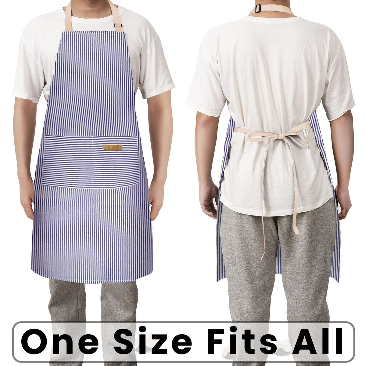 BeLuyi 2 Pack Adjustable Bib Apron with 2 Pockets Chef Cooking Kitchen Restaurant Aprons for Women Men (Blue/Red Pinstripes)