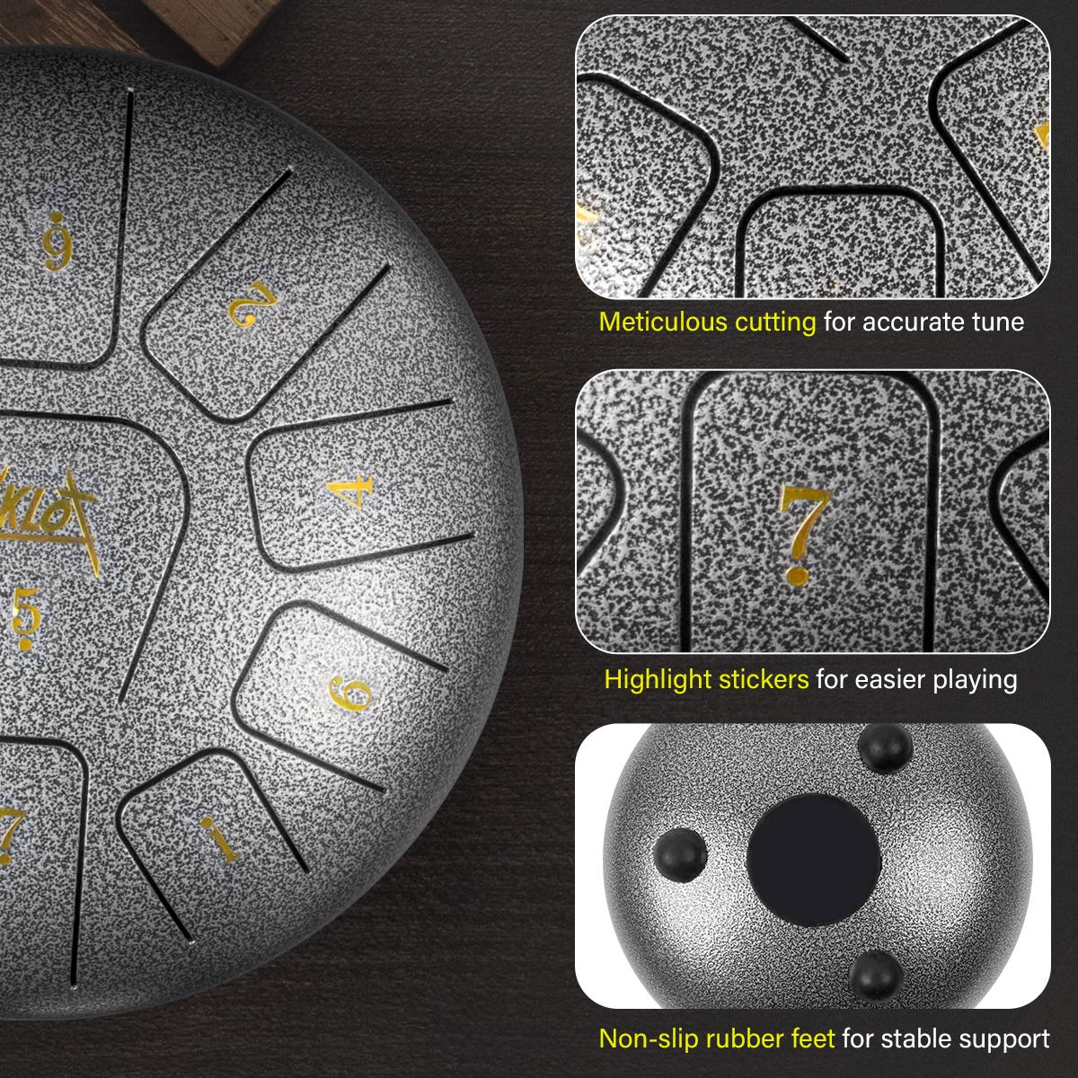 AKLOT Steel Tongue Drum 10 Inches 11 Notes - Percussion Instruments - Sound Healing; Meditation tool, Calming tool