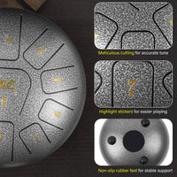 AKLOT Steel Tongue Drum 10 Inches 11 Notes - Percussion Instruments - Sound Healing; Meditation tool, Calming tool